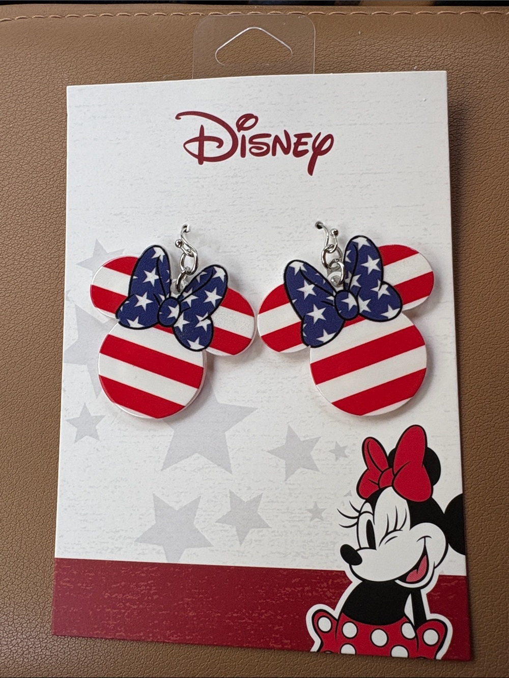 Disney Minnie Mouse Patriotic Red White Blue Dangle Earrings